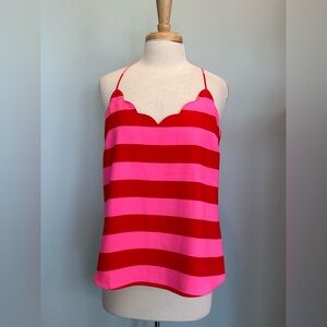 J. Crew Red and Pink Scalloped Cami Versatile Sleeveless Top size 12 NWT